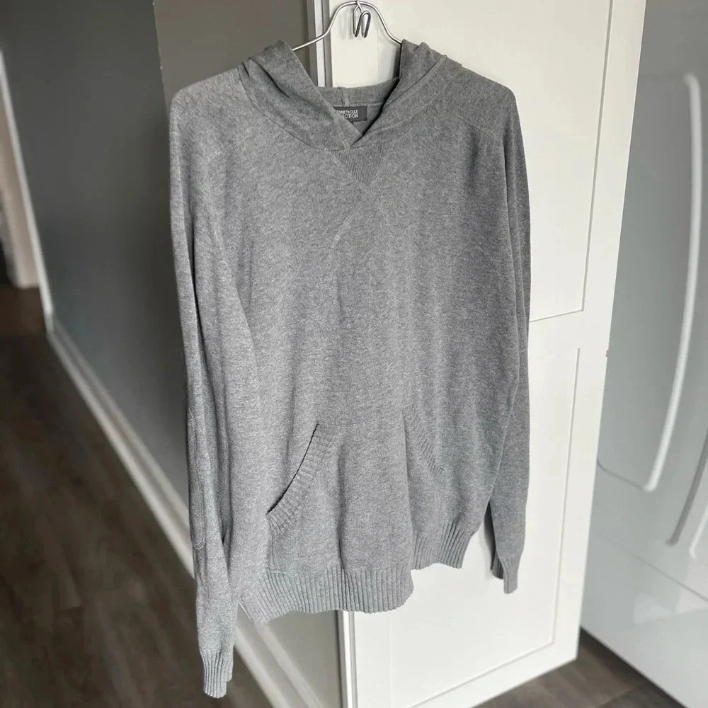 Kenneth Cole Reaction Gray Cotton Knit Sweater With Hood Pockets Men’s Large